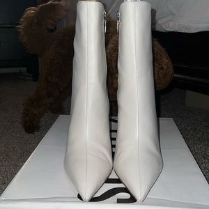 Schutz Cream pointy toe wedge ankle boot with mirror heel